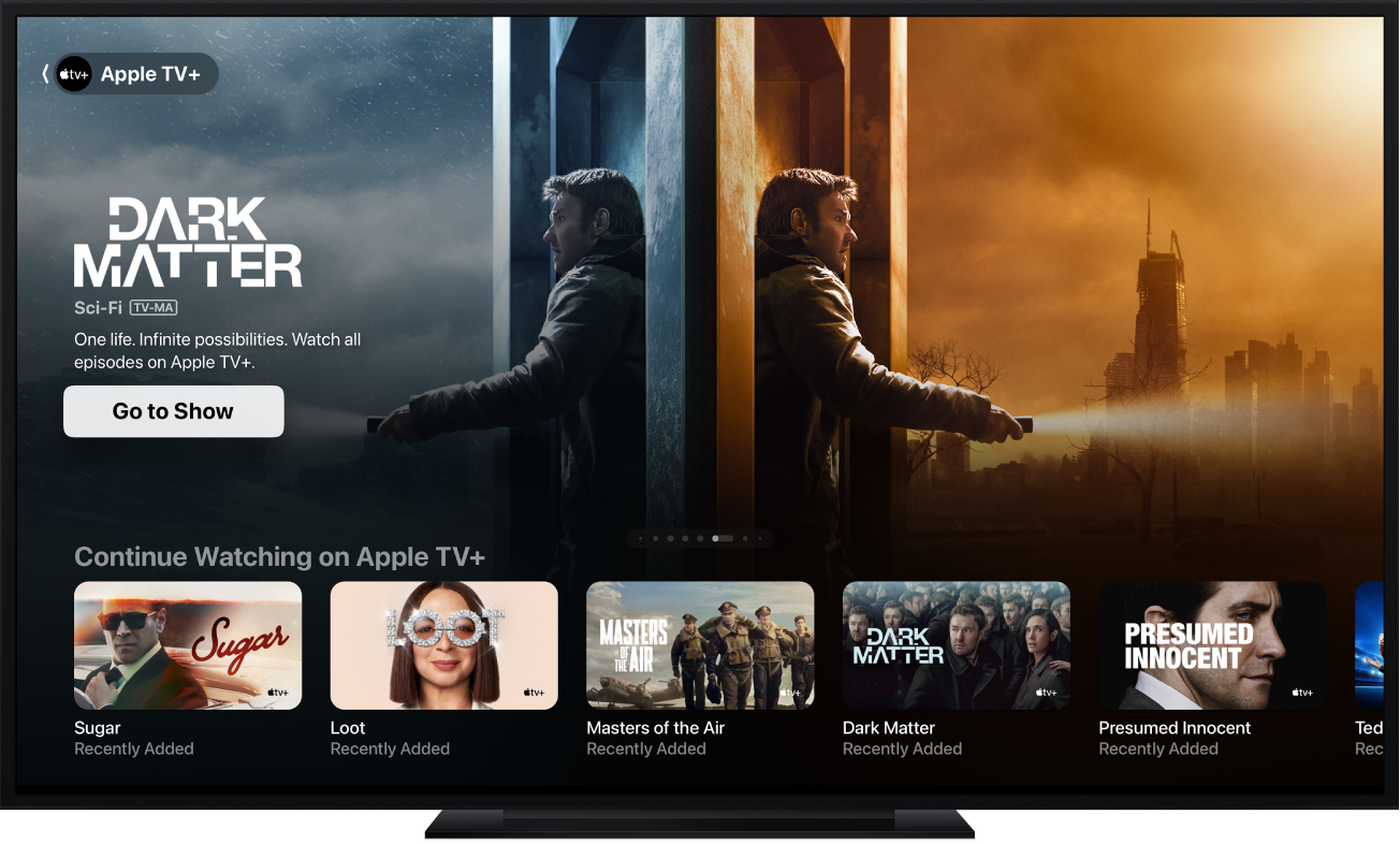 An Apple TV showing the Apple TV app