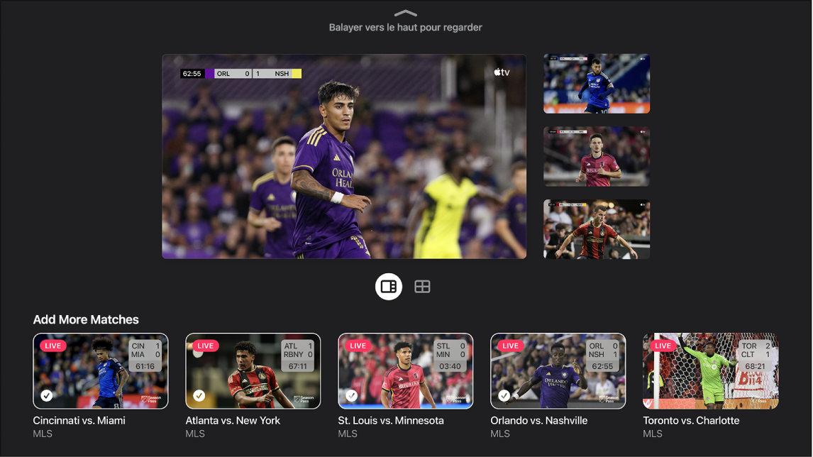 Un écran affichant plusieurs options de disposition pour Multiview