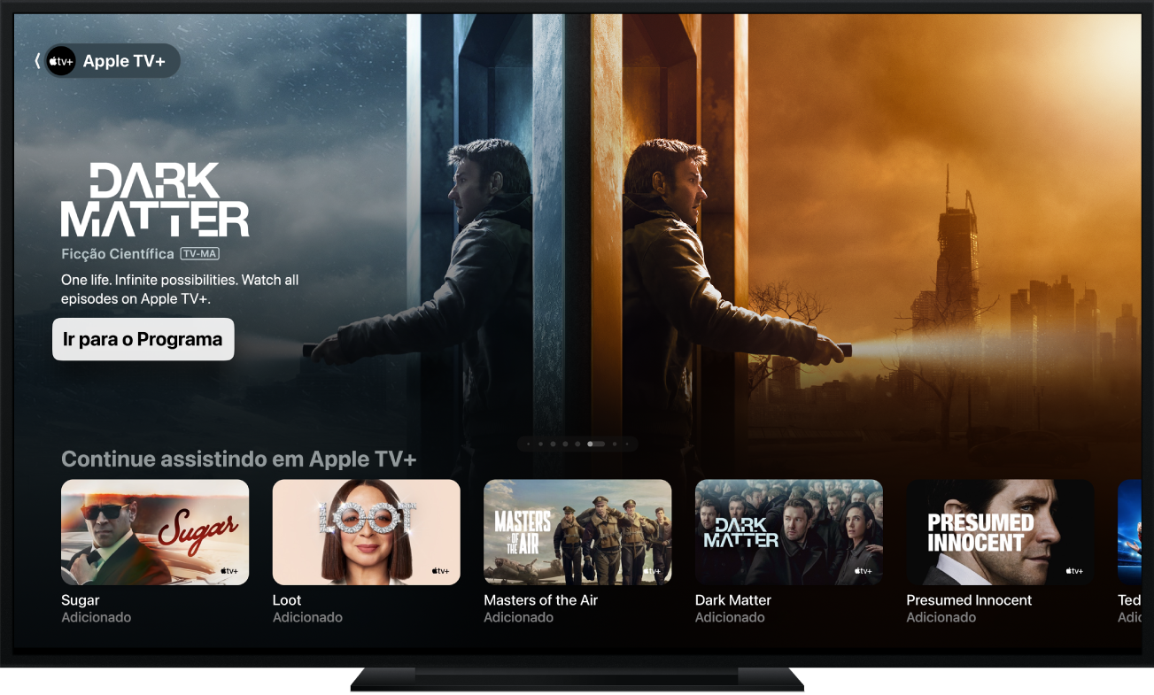 Uma Apple TV mostrando o app Apple TV