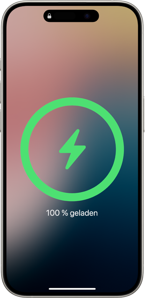 Ein iPhone-Bildschirm auf dem angezeigt wird, dass die Batterie zu 100 % geladen ist.