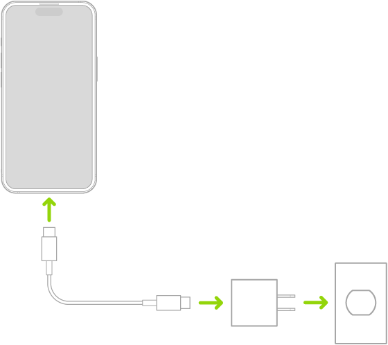 Über das Netzteil an eine Steckdose angeschlossenes iPhone.