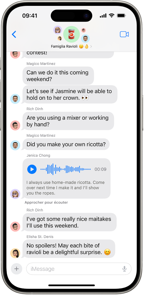 Conversation Messages contenant un message audio et sa transcription.