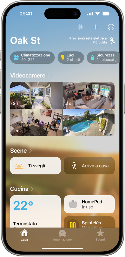 La schermata “La mia abitazione” nell’app Casa.