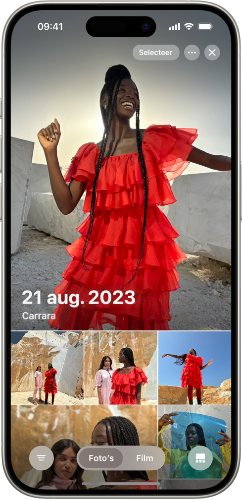 De Foto's-app met een verzameling foto's die op een bepaalde dag zijn gemaakt.
