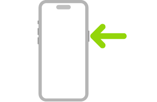 Een afbeelding van een iPhone met een pijl die rechtsboven naar de zijknop wijst.