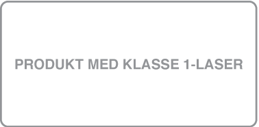 En etikett der det står «Produkt med klasse 1-laser».