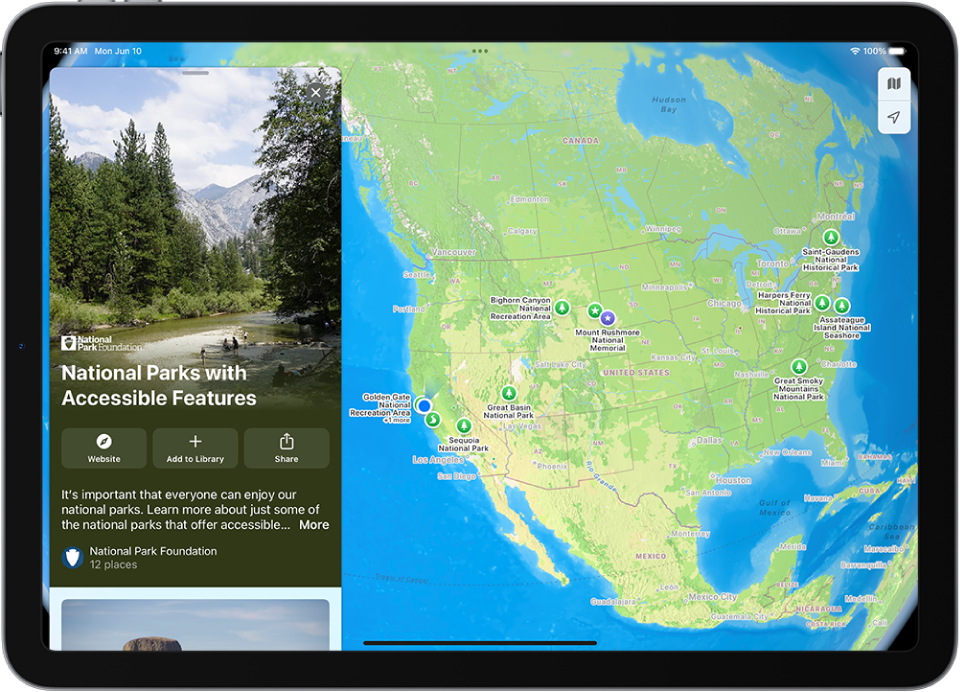 A guide to features in national parks. Parks covered by the guide are marked on the map.