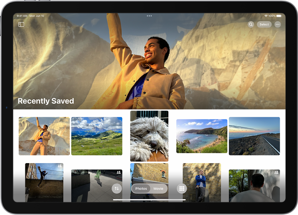 The Recently Saved collection is open in the Photos app, showing photos and videos.