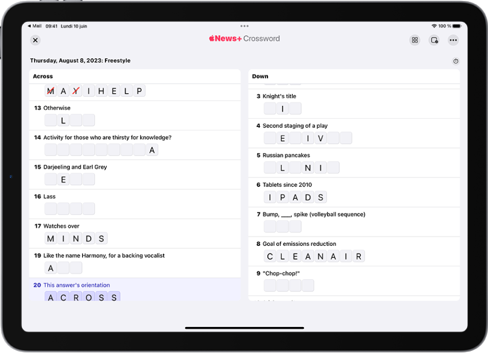 Une grille de mots croisés partiellement remplie sous forme de liste.