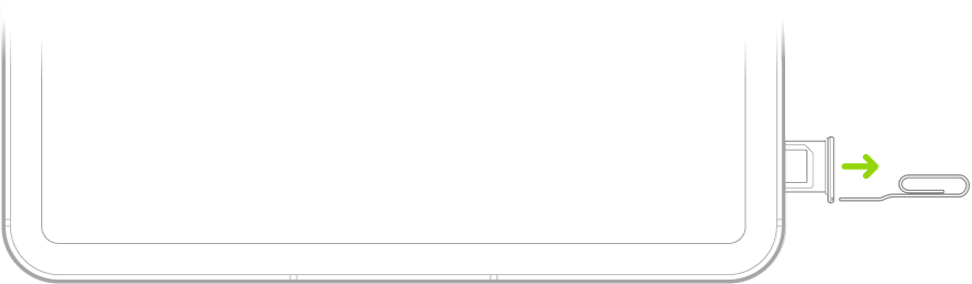 מהדק נייר או כלי להוצאת SIM מוחדר לחור הקטן של מגש ה‑SIM בצד שמאל של ה‑iPad כדי להוציא ולשלוף את המגש.