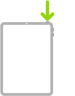 Ilustrasi iPad dengan anak panah menunjukkan butang atas.