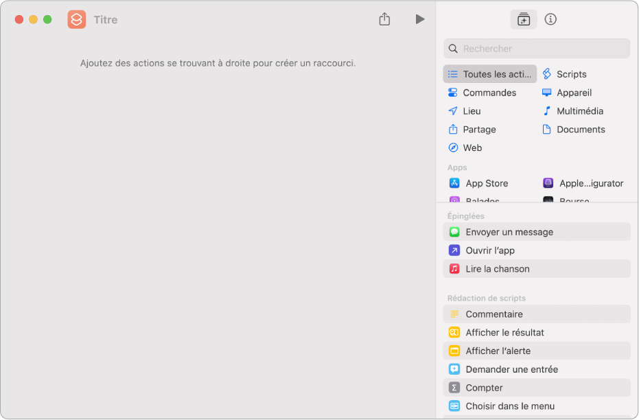 Éditeur de raccourcis vide sur le Mac.
