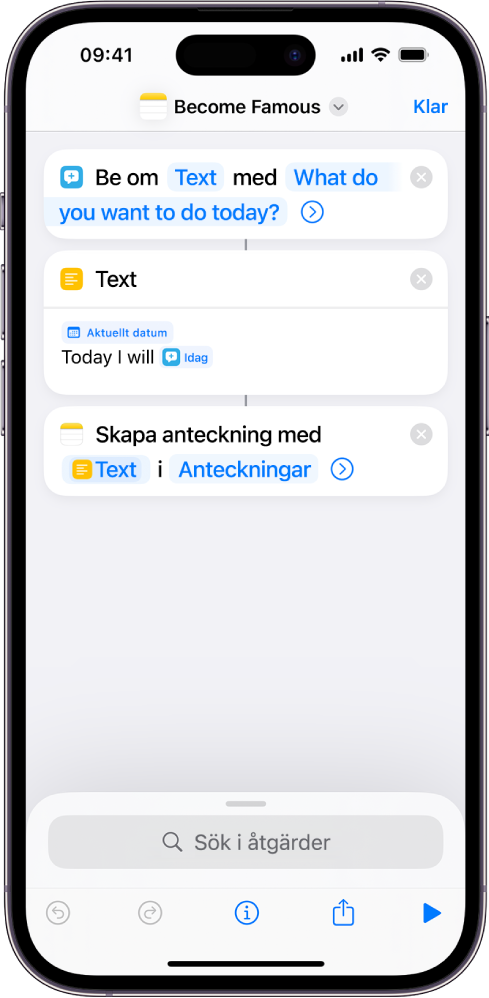 Text-genväg som innehåller uppmaningar.