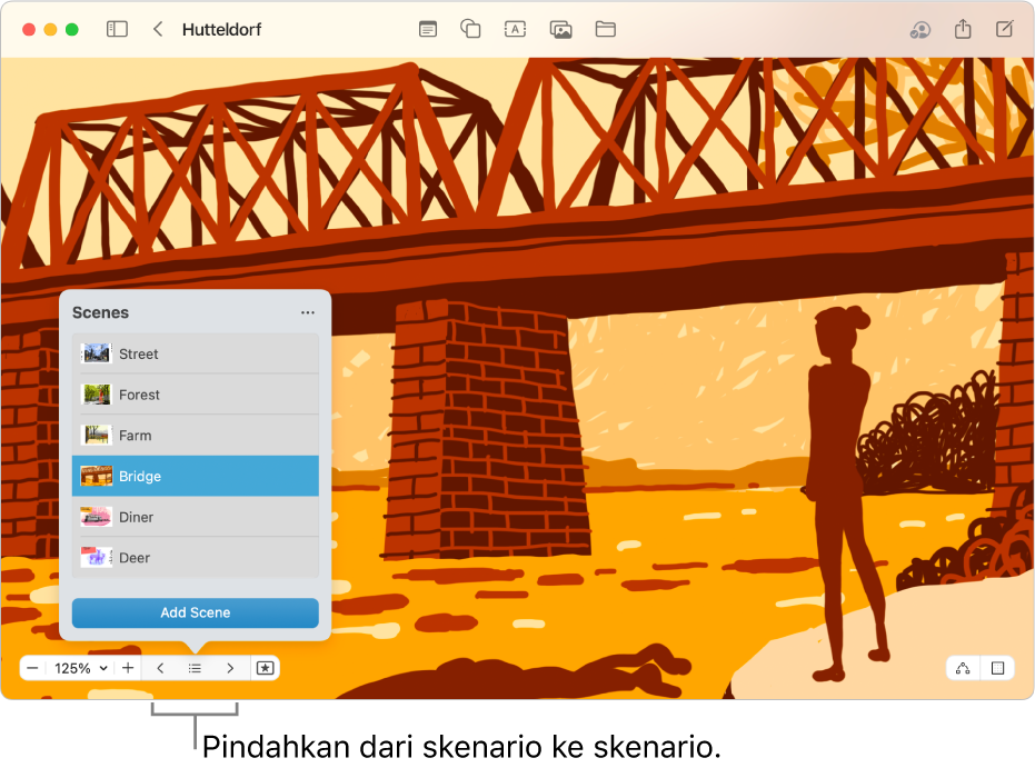 Bidang Freeform dengan Navigator Skenario yang dibuka.