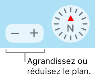 Les boutons Réduire/agrandir sur le plan.