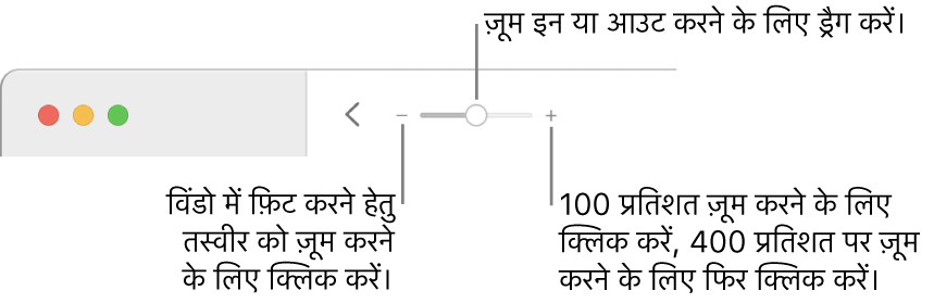 ज़ूम कंट्रोल दिखाता हुआ टूलबार।