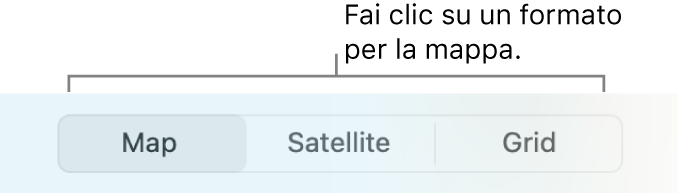 Pulsanti Mappa, Satellite e Griglia.