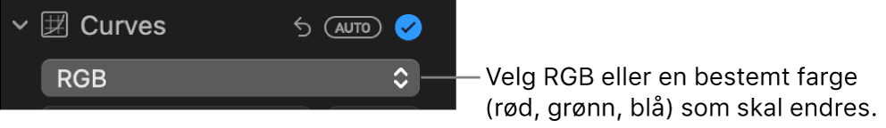 Kurver-kontroller i Juster-panelet, som viser RGB valgt i lokalmenyen.