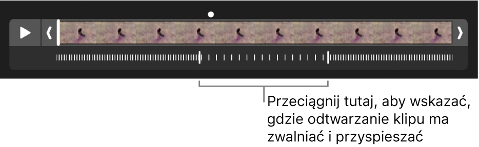 Wideo nagrane w zwolnionym tempie. Widoczne są uchwyty, które możesz przeciągnąć, aby zmienić miejsce zwalniania i ponownego przyspieszania odtwarzania.