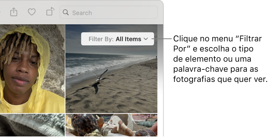 O menu pop‑up Filtrar Por definido para mostrar todos os itens.