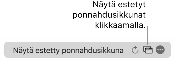 Älykäs hakukenttä, jossa on painike, joka näyttää estetyt ponnahdusikkunat.