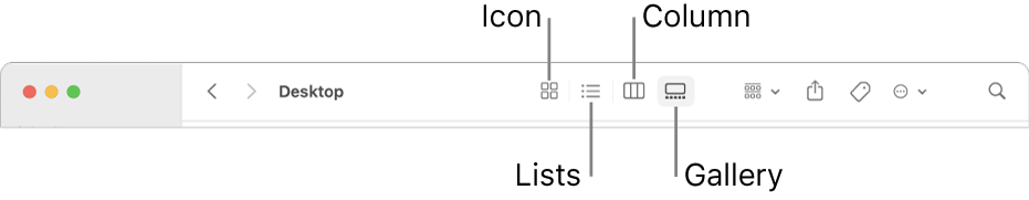 The top of a Finder window showing View option buttons for a folder.