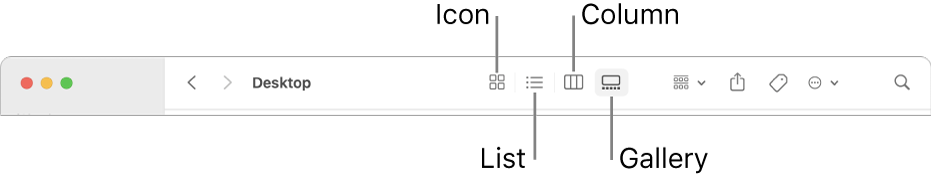 The top of a Finder window showing View option buttons for a folder.