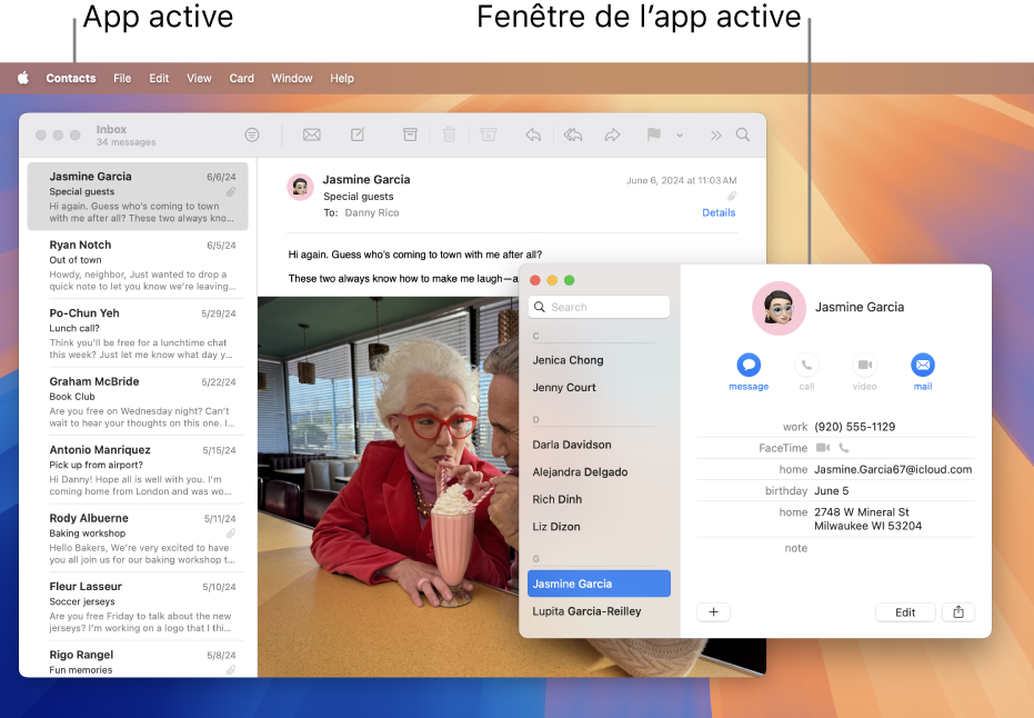 Un exemple de bureau avec plusieurs fenêtres ouvertes ouvertes, mais seule une app active.