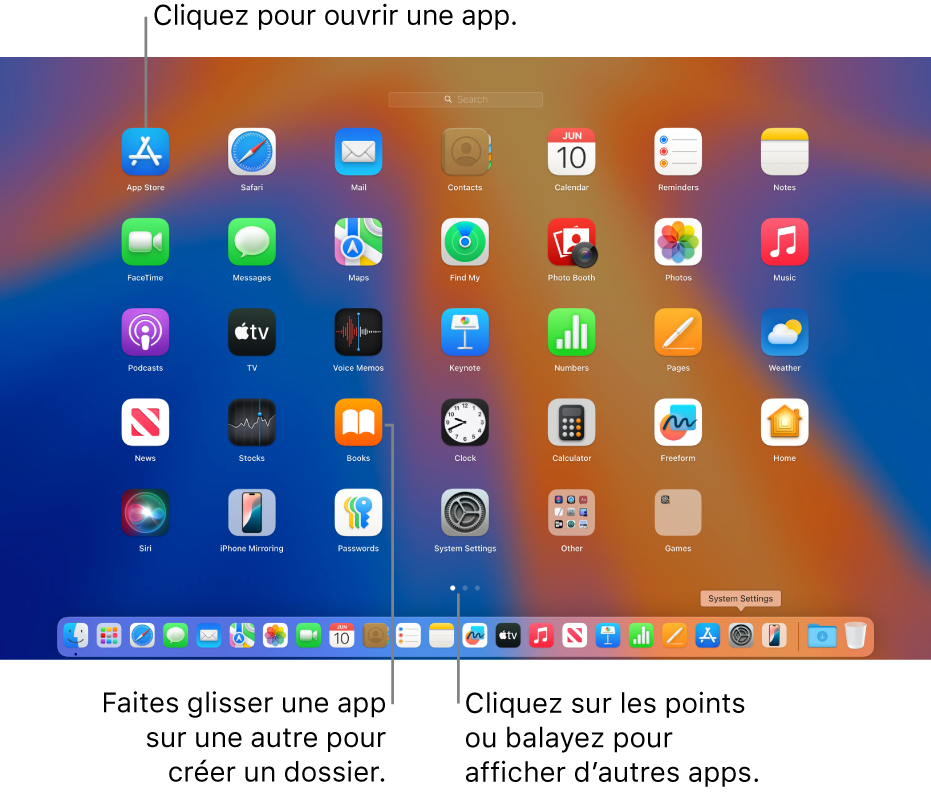 Launchpad affichant les apps que vous pouvez ouvrir.