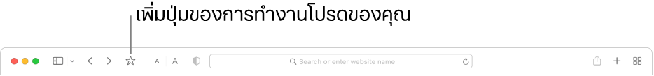 แถบเครื่องมือที่แสดงปุ่มที่คุณสามารถเพิ่มไปที่การทำงานโปรดของคุณได้