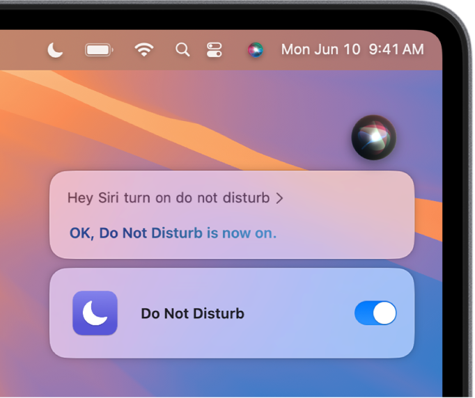 Okno Siri s požadavkem dokončit úlohu „Turn on do not disturb.“