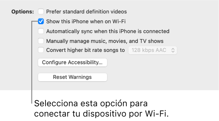 Las opciones de sincronización para gestionar manualmente los ítems de contenido.