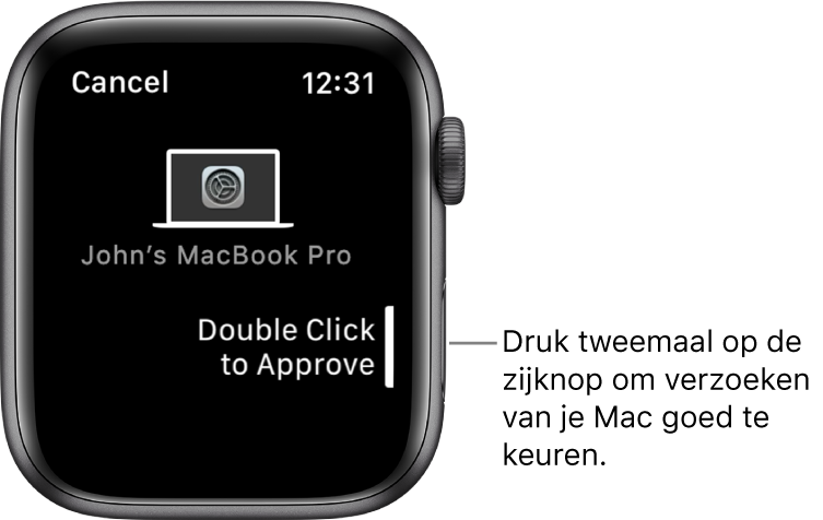 Apple Watch met een autorisatieverzoek van een MacBook Pro.