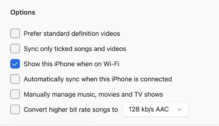 The syncing options for managing content.