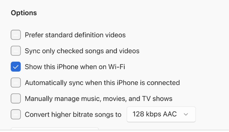 The syncing options for managing content.