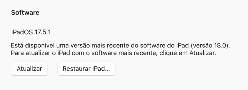 O botão “Restaurar [dispositivo]” aparece ao lado do botão “Procurar atualizações”.