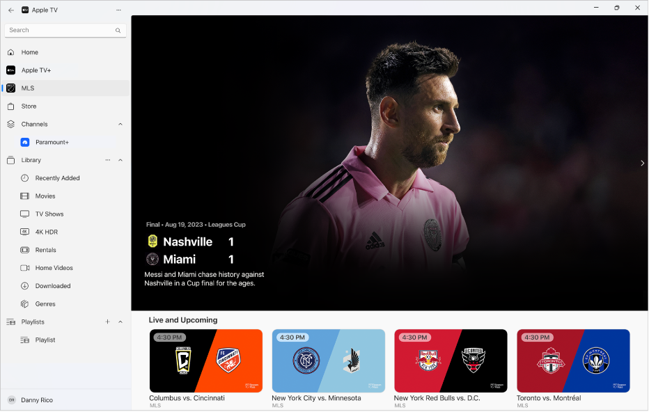 The Apple TV app with MLS open.