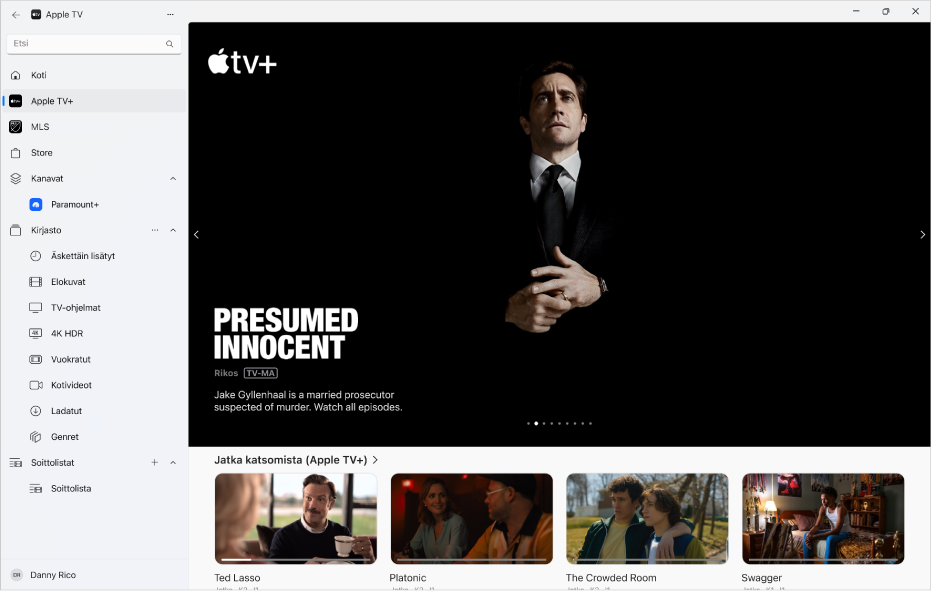 Apple TV -sovellus, jossa on avoinna Apple TV+.