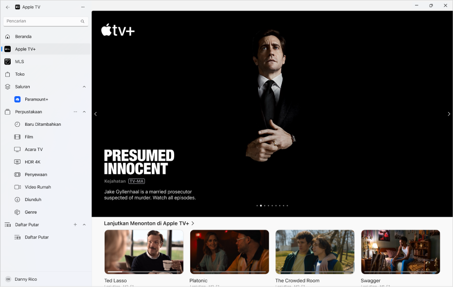 App Apple TV dengan Apple TV+ dibuka.