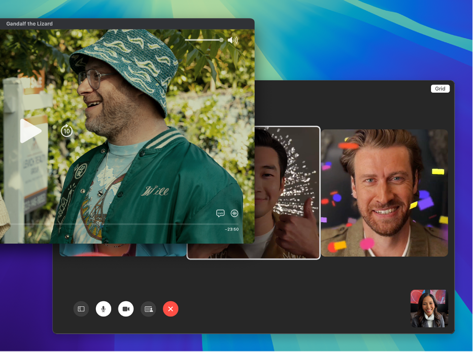 El visor de Apple TV y la app FaceTime detrás.