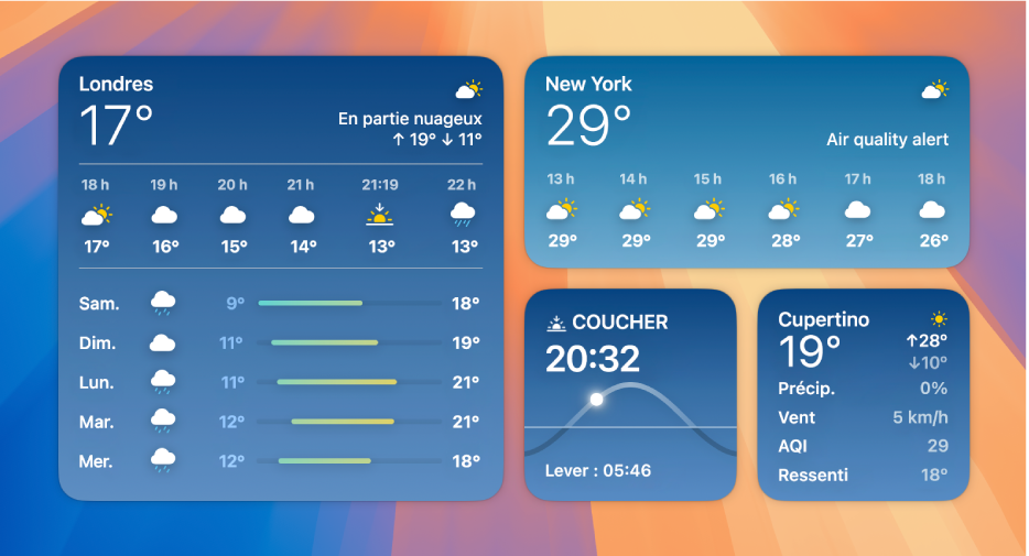 Petits, moyens et grands widgets météo.