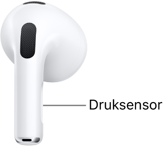 De locatie van de druksensor op de AirPods 3, op de steel van beide AirPods.