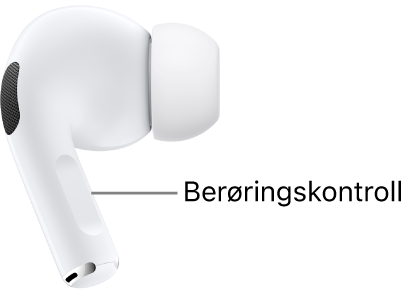 Plasseringen av berøringskontrollen på AirPods Pro 2 langs stilken på hver AirPod.