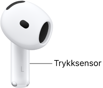 Plasseringen av trykksensoren på AirPods 4 langs stilken på hver AirPod.