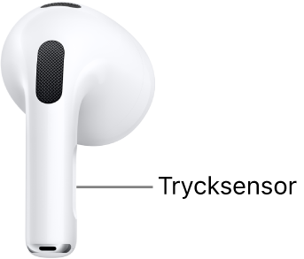 Trycksensorns placering på AirPods 3 längs armen på vardera AirPod.