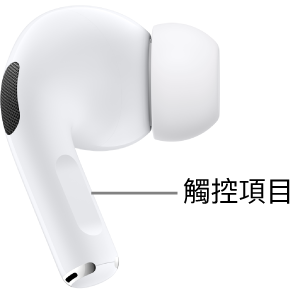 AirPods Pro 2 觸控項目的位置，其位於每邊 AirPods 的耳筒柄上。