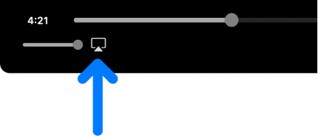 Les commandes de lecture dans l’app Apple TV. L’icône vidéo AirPlay se trouve en dessous de la barre de progression.