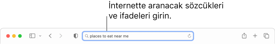 İnternette aramak istediğiniz sözcükleri ve ifadeleri girebileceğiniz Safari akıllı arama alanı.