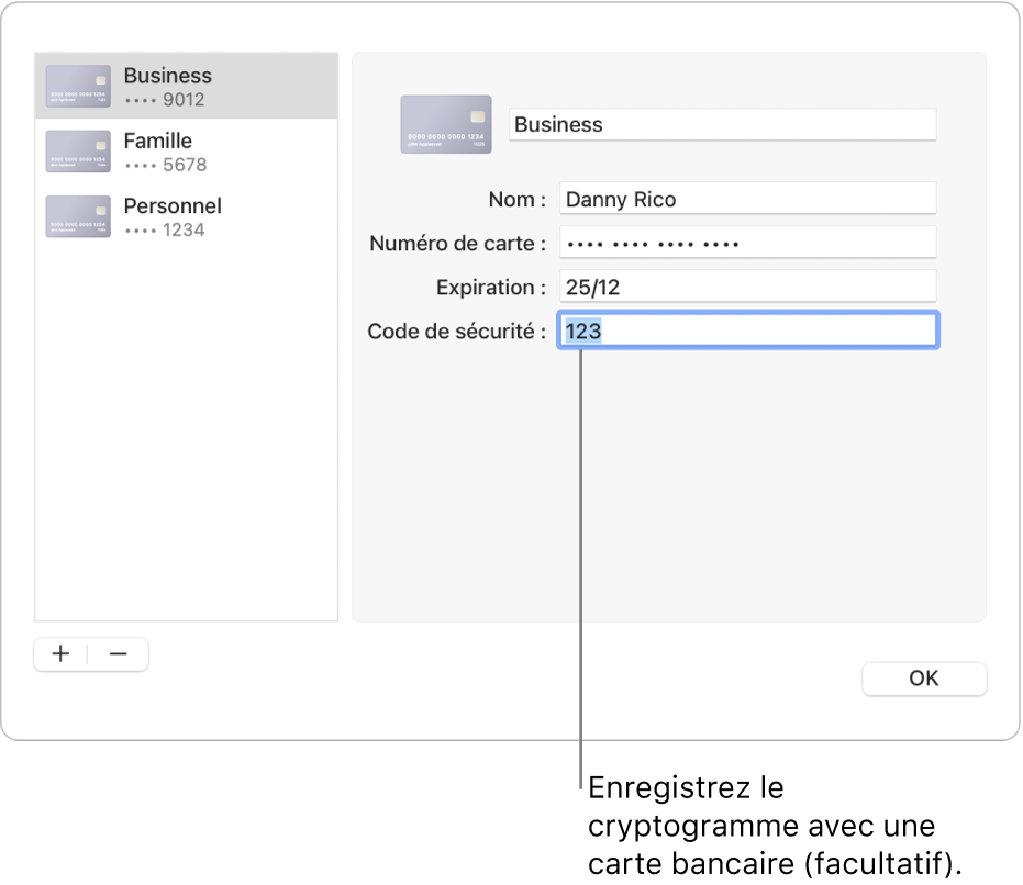 Formulaire d’une carte bancaire comportant des champs permettant de saisir le nom, le numéro de carte, la date d’expiration et le code de sécurité.