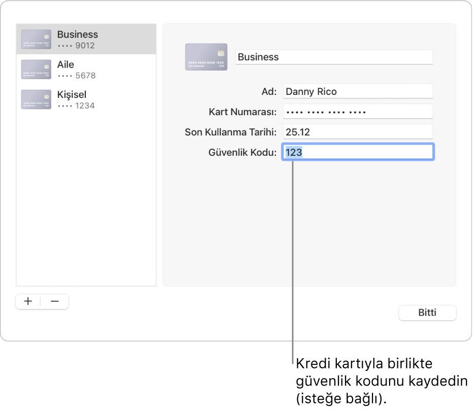 Adın, kart numarasının, son kullanma tarihinin ve güvenlik kodunun girilebileceği alanlarla bir kredi kartı formu.